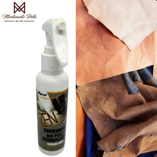 Zen ravvivante per pelli scamosciate a base d’acqua per tutti i colori, prodotto eco. Ravviva e rigenera il camoscio e il nubuck facendolo ritornare nuovo senza intaccare l’ambiente.