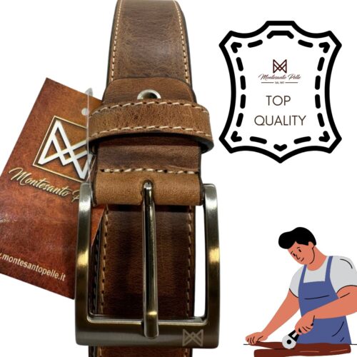 Cintura Crazy Horse, cucitura a macchina, larghezza 40mm e 35mm, fibbia in ottone satinato in nichel , lunghezza regolabile